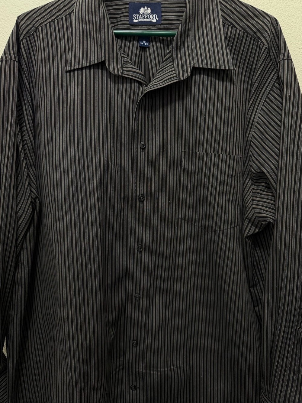 Stafford black and gray striped long sleeve button down shirt, men's 18, 34/35